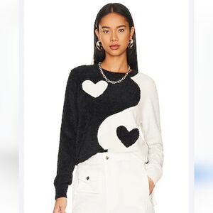 Spiritual Gangster Hearts Yin Yang Classic Eyelash Sweater in Black & White. M.